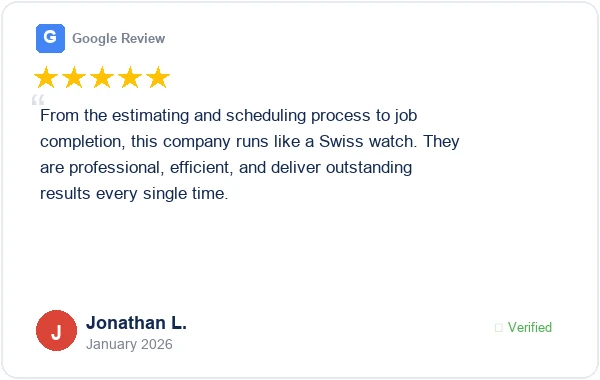 5-star Google review from Jonathan L. - runs like a Swiss watch